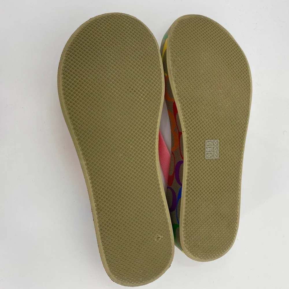 Coach Rainbow Logo Platform Flip Flops Sandals Pink Straps Women's Size 7 Spring
